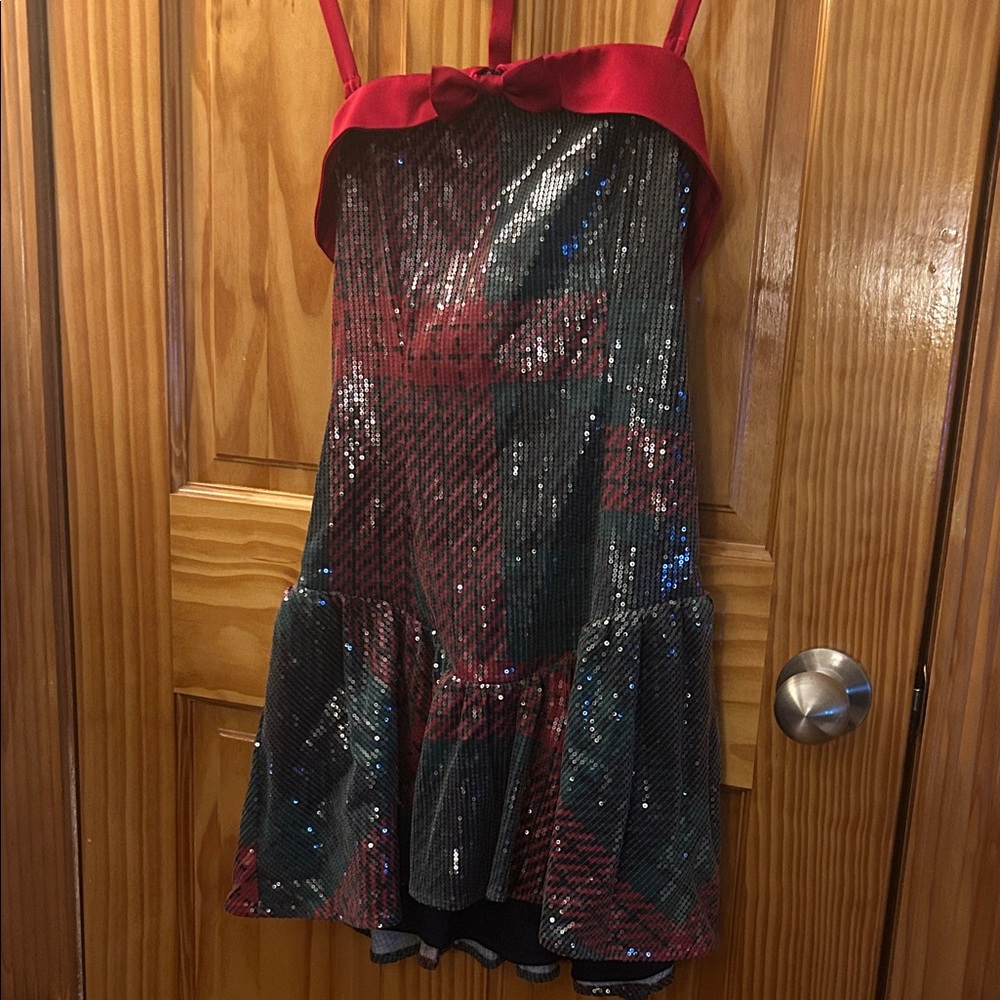 Elegant Red and Green Sequin Dress